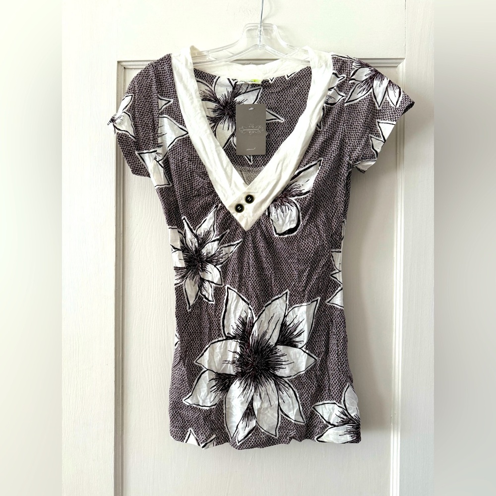 Anthropologie | Porridge Floral V-Neck Short Sleeve Top Size XS